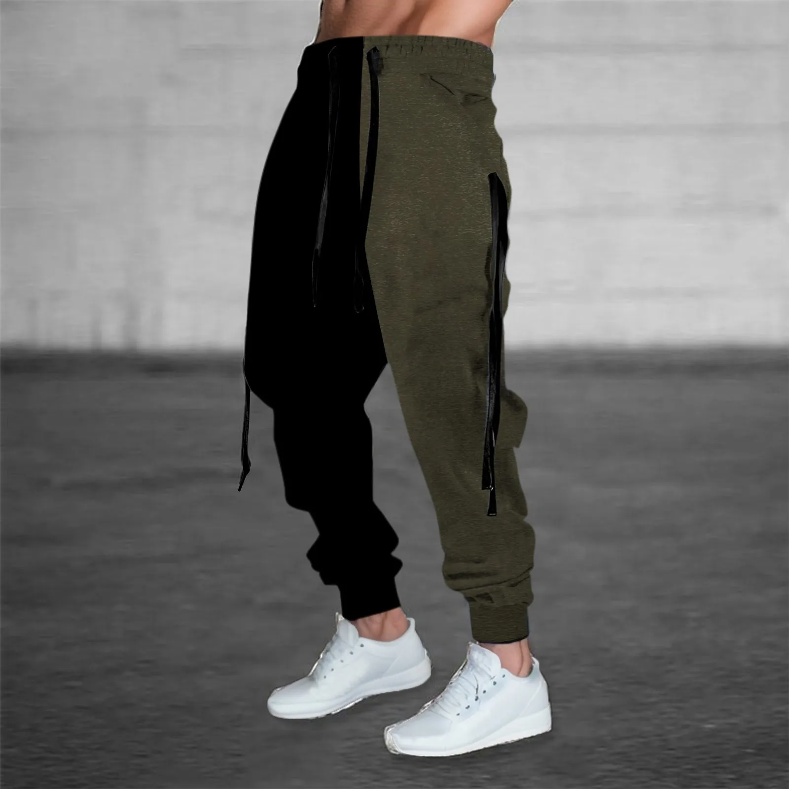 New Year Youth Loose Baggy Pants Men Y2k Vintage Casual Long Sweatpants Black White Jogging Drawstring Hip Hop Male Gym Trouser