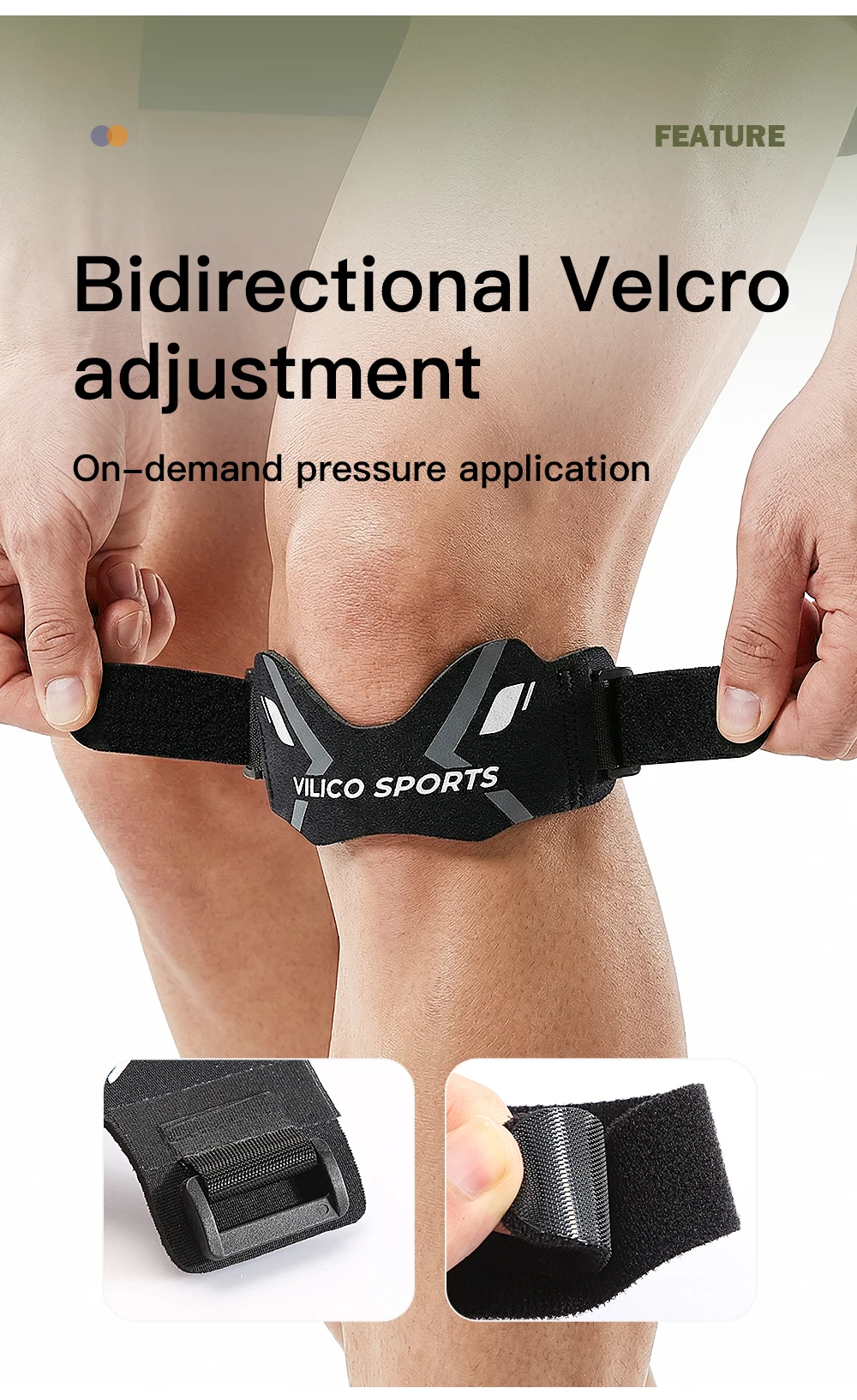 VILICO Verstellbarer Patellasehnen-Stützgurt, Sport-Patella-Stabilisator Kniebandage für Laufen, Basketball, Fitness, Wandern – Detail 4