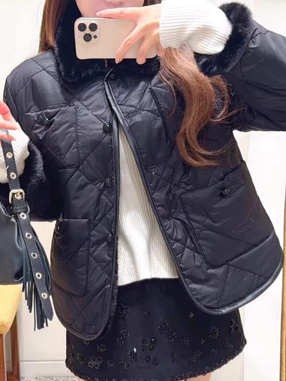 

Модная роскошная двусторонняя одежда Thiened Diamond id, хлопковая куртка с вышивкой бисером, верхняя одежда для молодых женщин зимой