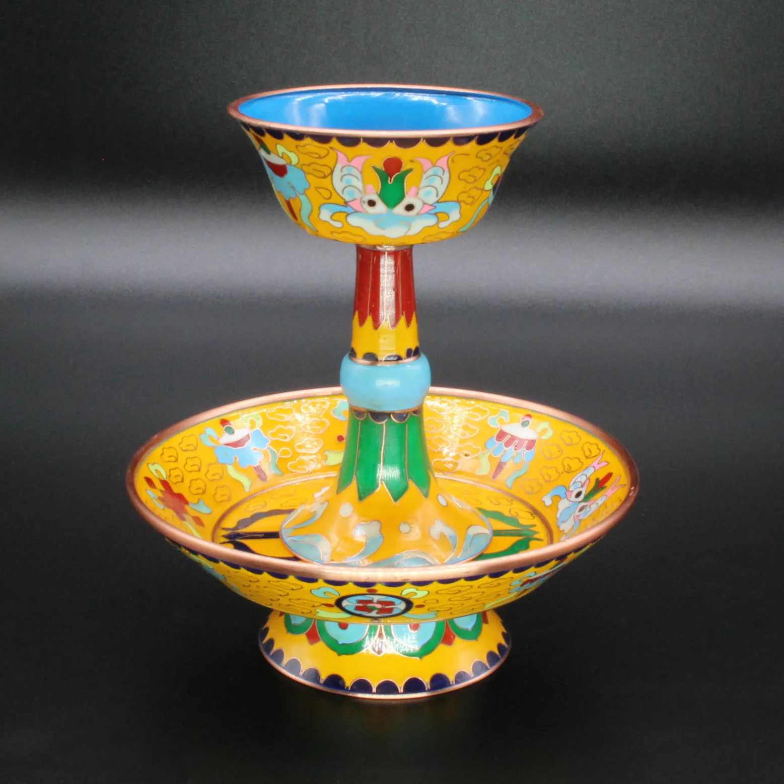 Cz cloisonne cup buddhist supplies plain copper filigree low temperature enamel polished eight auspicious double