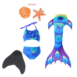 Las colas de sirenita para niñas pueden agregar cola de natación Monofin para niños vestido de verano traje de baño sirena pavo real disfraz de cola de pez