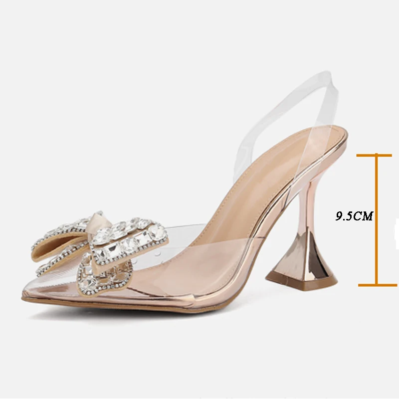 Eilyken Spring Butterfly-knot Crystal Designer Pumps donna PVC trasparente tacchi alti Sexy scarpe a punta da ballo per feste