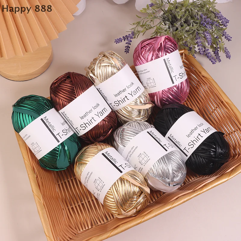 เส้นด้ายถักหนังเทียม 40 ม./ม้วนเงา - เหมาะสําหรับการถัก DIY กระเป๋าทํามือ ผ้าห่ม และหมอนอิง