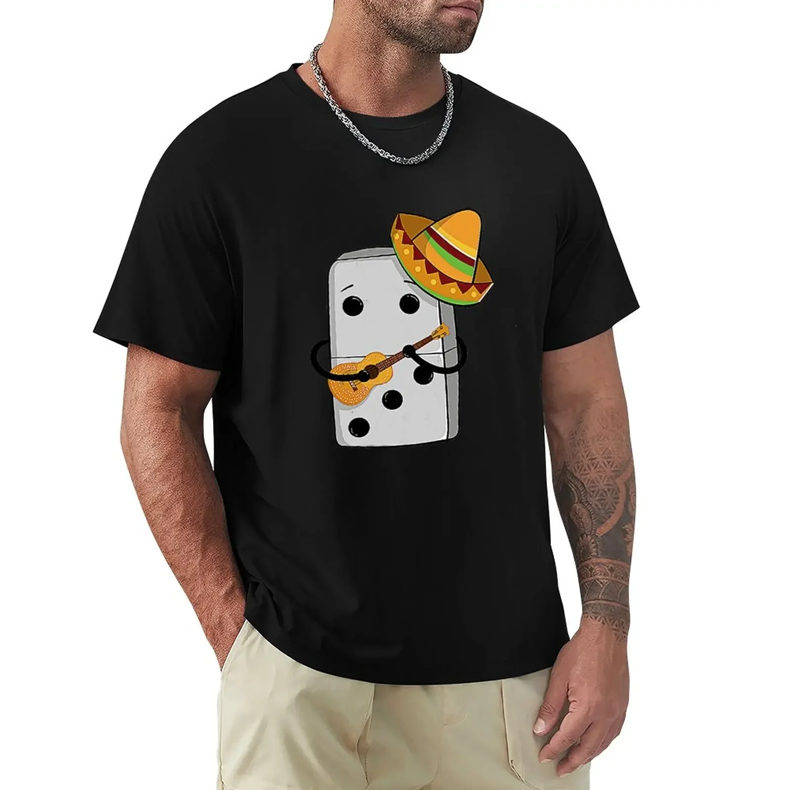 Mexican Train Dominoes Funny With Guitar And Sombrero Print T-Shirt animal prinfor boys cute clothes oversized t shirt men