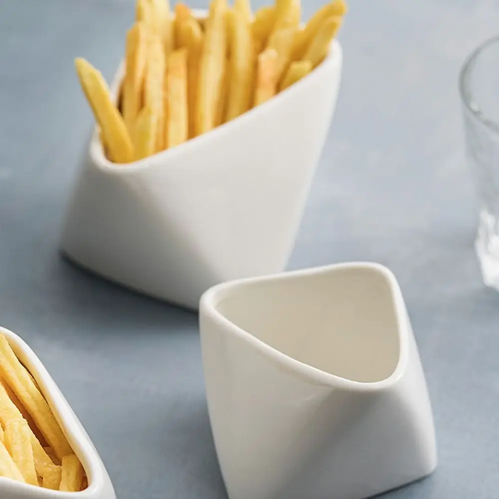 

2pcs Kitchen Organizer Ceramic French Fries Cup Creative Reusable Snack Dish Irregular Seasoning Bowl Hotel