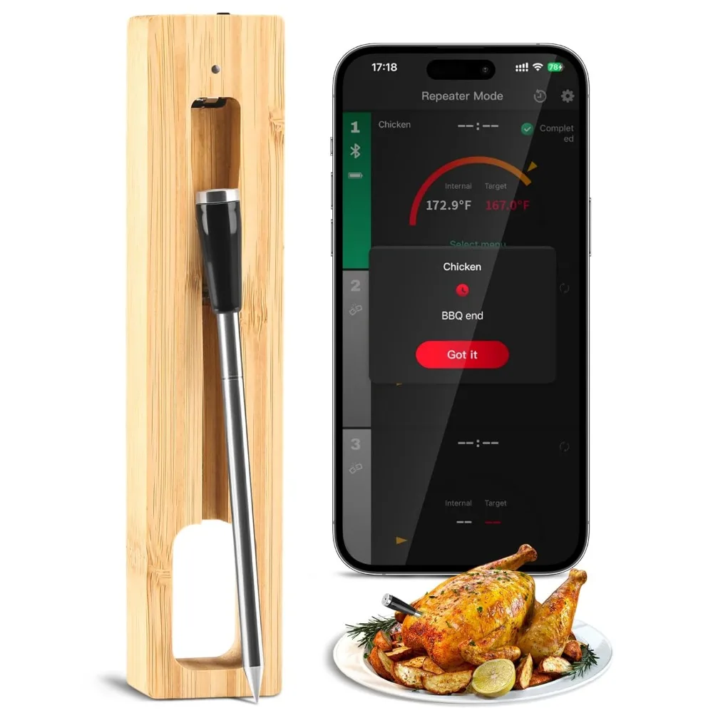 

Умный Bluetooth беспроводной термометр для мяса зонд цифровой термометр дальнего действия для барбекю гриль духовка курильщик водонепроницаемый в режиме реального времени
