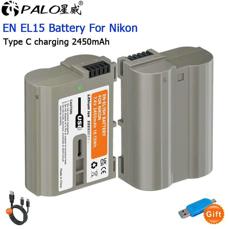 EN-EL15 2450mAh en el15 EN EL15 Type-C USB Battery for Nikon Z5 Z6 Z6 II Z7 Z7II Z8 D500 D600 D610 D750 D810 D7500 850P 530