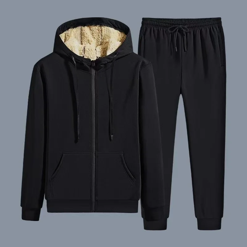 Autumn Winter Men's Sports Zipper Tracksuits Padded Jacket Sweatshirt And Pants Two Piece Sets Male Fleece Lamb Wool Warm Suit