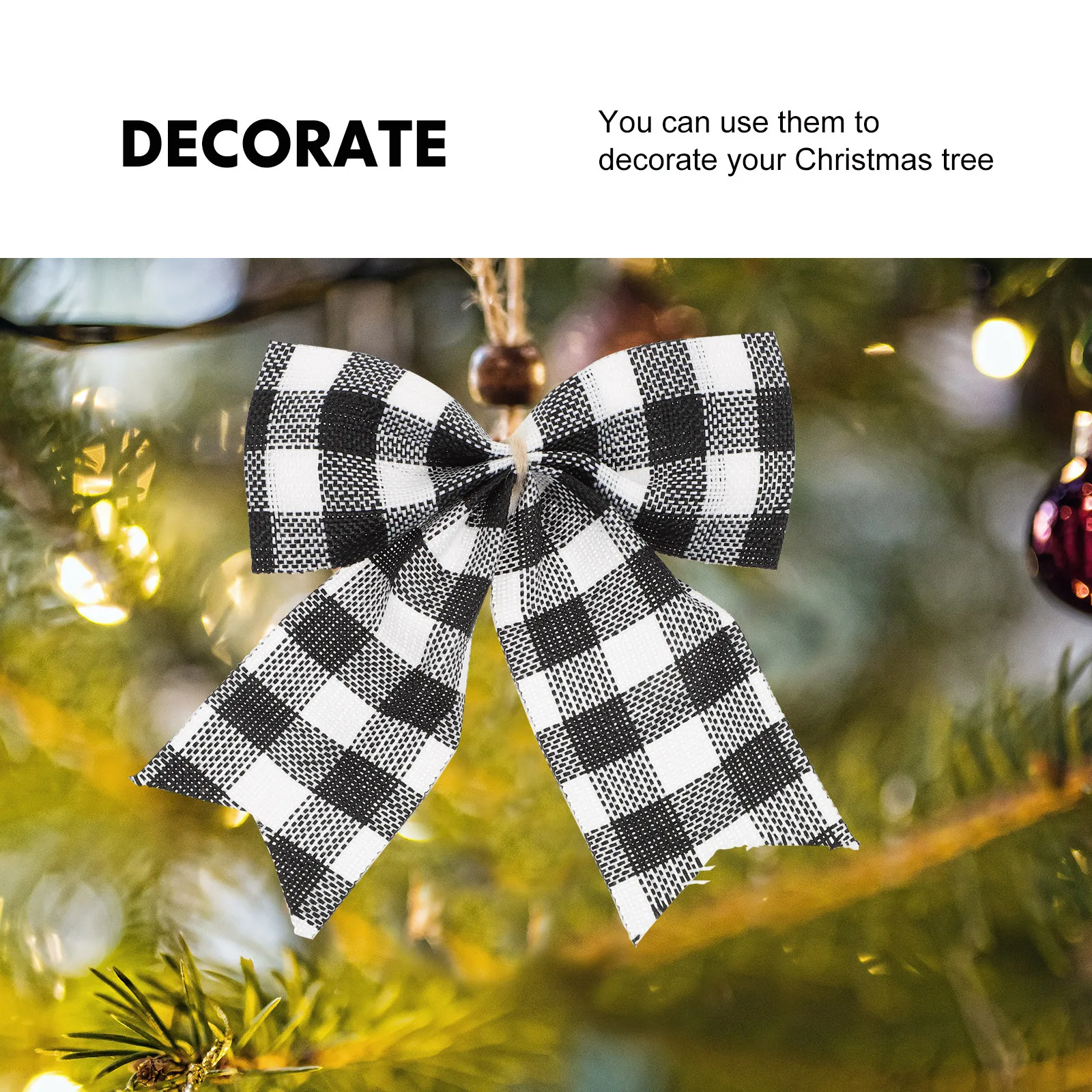 

12Pcs Black White Plaid Christmas Bowknots Premium Decorative Bows for Xmas Tree Hanging Party Decor Ornaments
