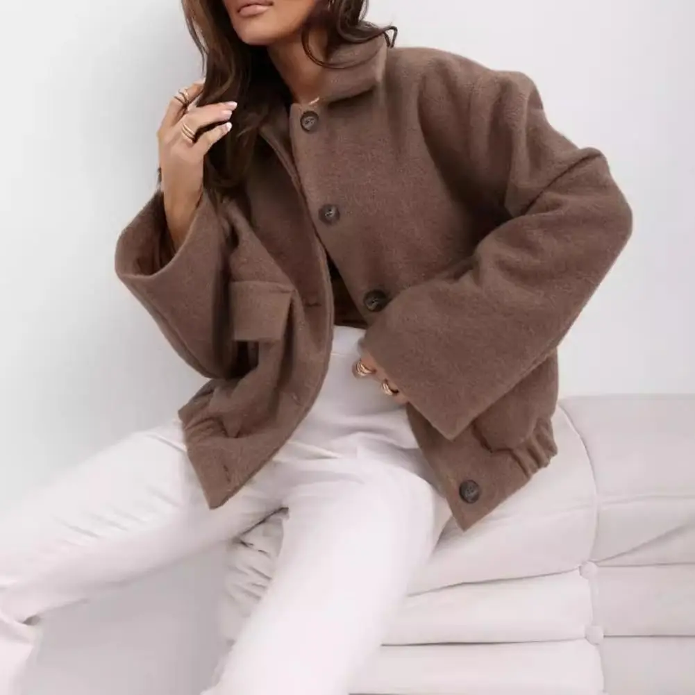 

Cardigan Coat Stylish Women's Woolen Jacket with Pleated Hem Single-breasted Design for Commuting Dating Fall/winter Seasons