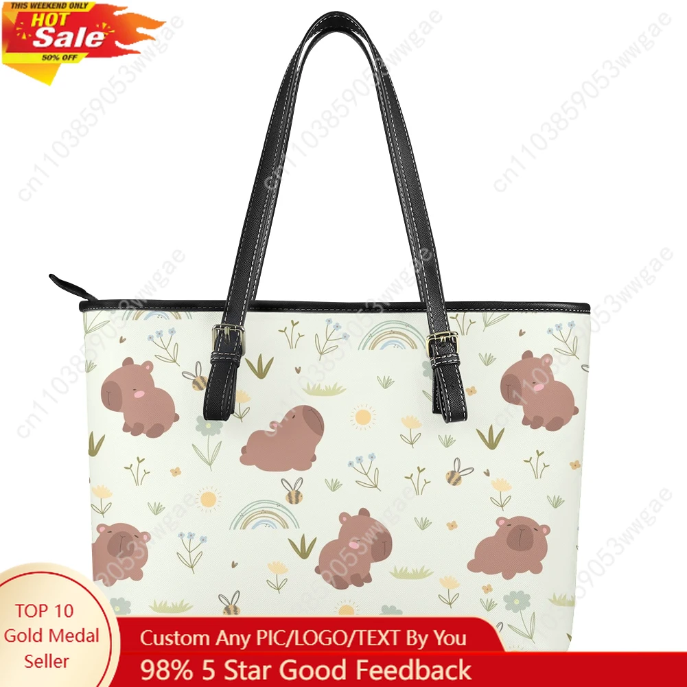 Capybara Handbag Women Man Vintage Personalized Tote Bags Shoulder Bag Business Leather Purse Travel Cartoon Customized Bag Gift
