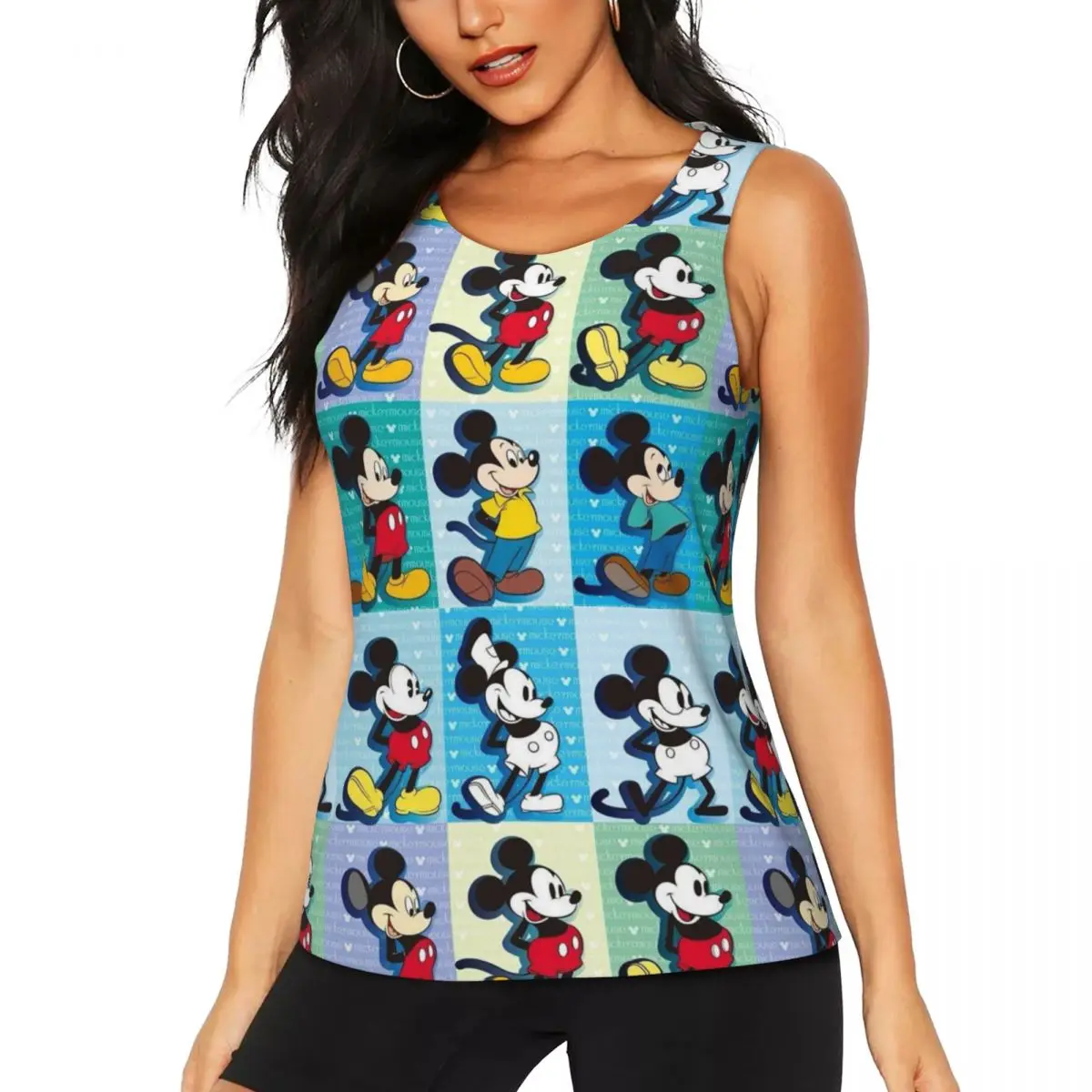 Custom Mickey Mouse Manga Yoga Shirt Women Cartoon Workout Running Tank Tops