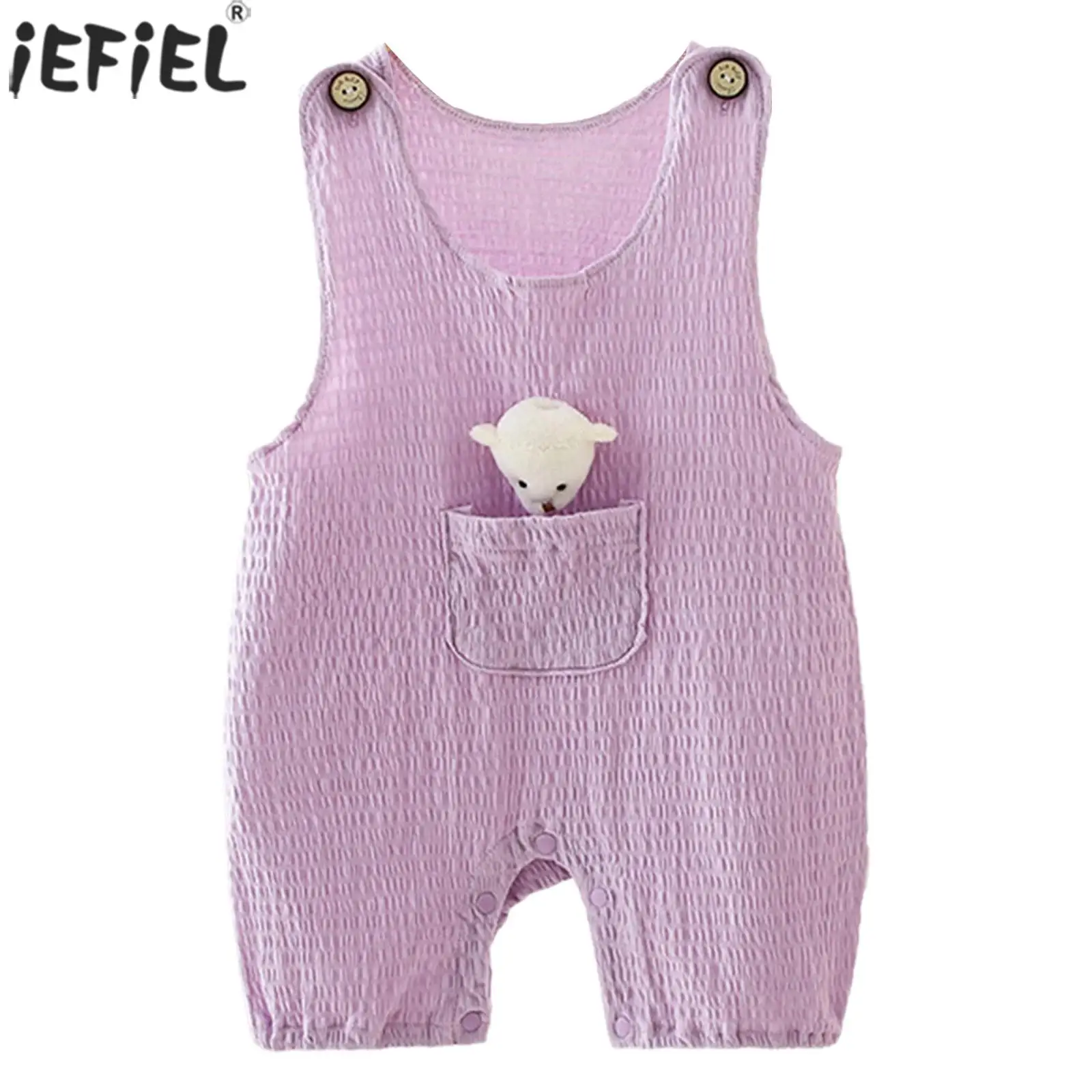 

Baby Boys Girls Cotton Rompers Suspender Sleeveless Cute Stuffed Animal Pocket Jumpsuit Infant Clothes Summer Casual Home Wear