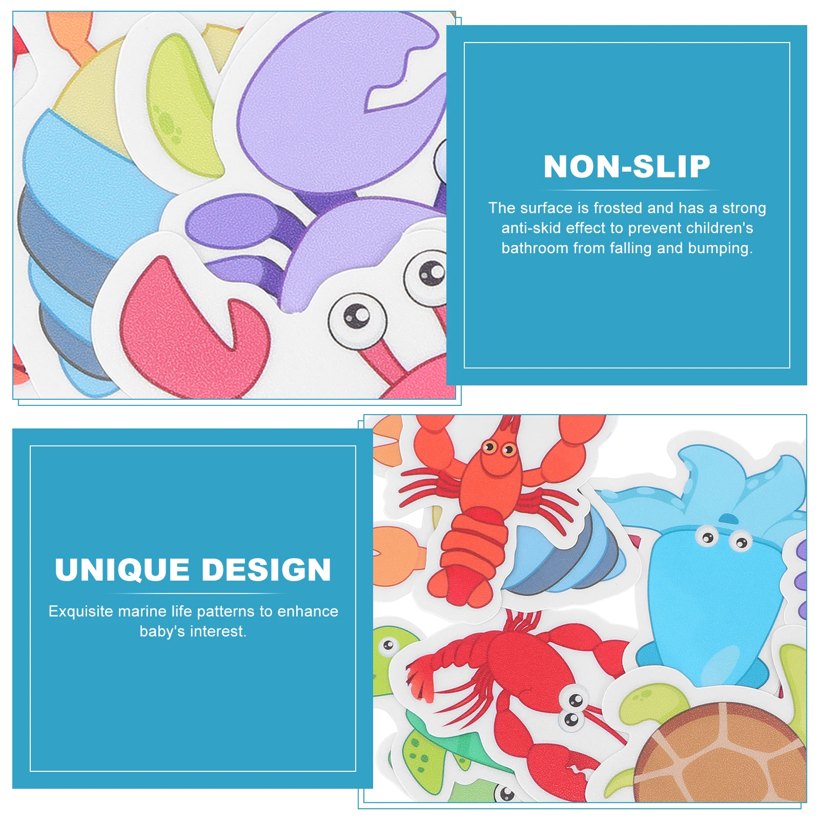 

10pcs Cartoon Non-Slip Bathroom Stickers Bathtub Anti-Skid Decals Safety Marine Life Patterns Waterproof Anti-Slip Tape For