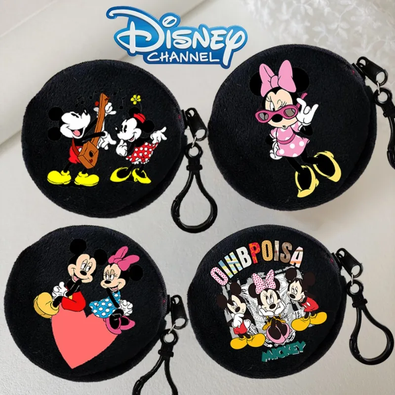 Disney Kids Plush Coin Purse Mickey Minnie Round Mini Wallet Zipper Purse Donald Duck Boy Girl Money Bags Portable Kawaii Gift