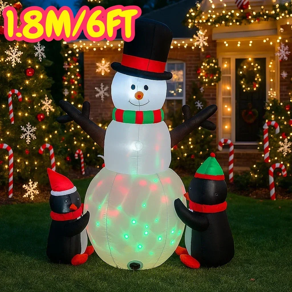 1.8 متر/6FT زينة عيد الميلاد لعبة قابلة للنفخ ثلج البطريق ساحة المنزل الحلي مع LED ديكور عيد الميلاد لعبة ديكور خارجي