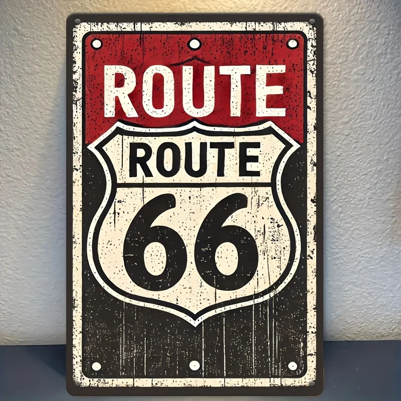 Route 66 Vintage Metal Tin Sign,Retro Aluminum Wall Decor, Classic American Road Sign for Home, Garage, and Room Decoration