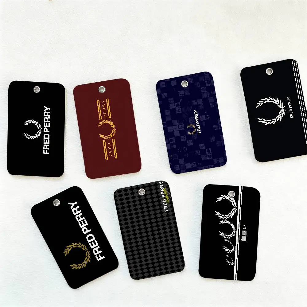 Funda rectangular de cuero sintético con logo FRED PERRY para tarjetas de acceso, protector de tarjetas de elevador, accesorio de moda juvenil