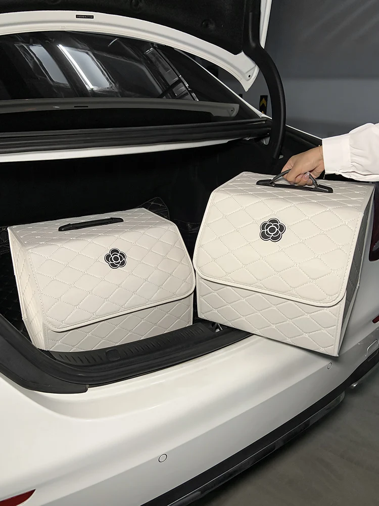 

High-End Car Storage Box Waterproof Leather Foldable Organizer for Car Trunk Girls Auile Accories Vehicle Storage Box