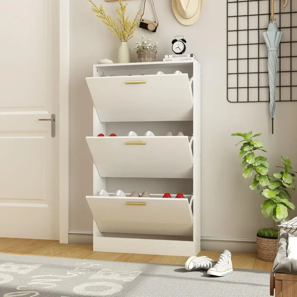 

Shoe Cabinet for Entryway with 3 Flip Drawers, Wood Hidden Shoe Storage, Freestanding Shoe Organizer for Hallway, Bedroom