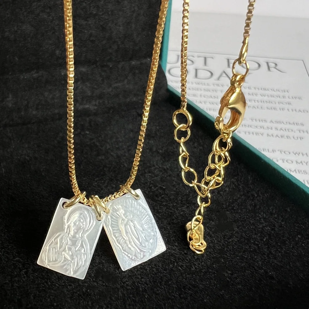 10 قطعة/الوحدة الطبيعية مريم العذراء أم اللؤلؤ شل قلادة الميداليات الدينية يسوع قلادة قلادة المجوهرات #1