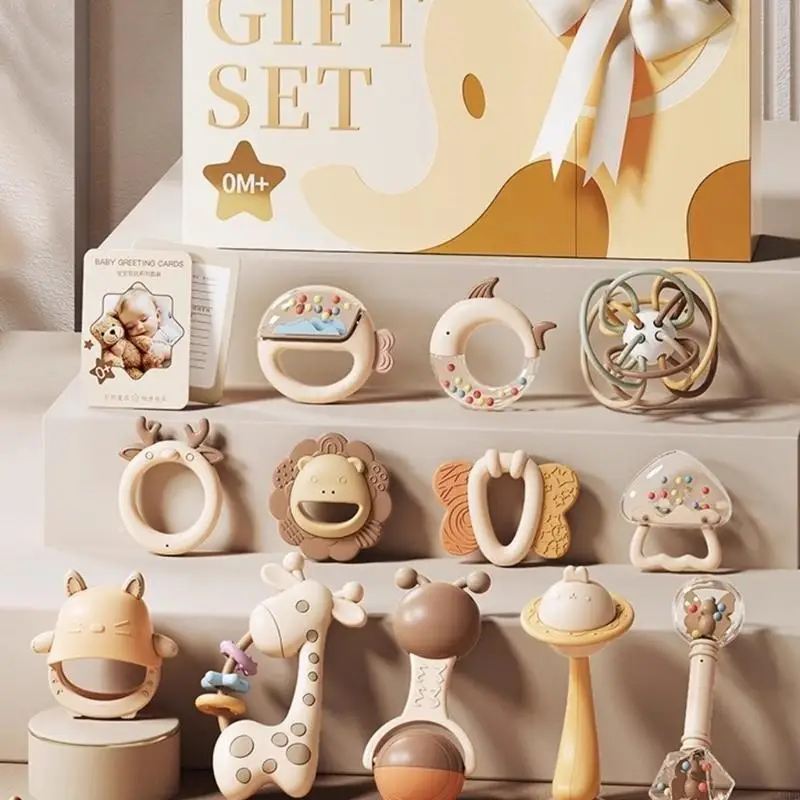 14 個パックベビーガラガラ新生児ギフトセットおしゃぶりハンドベル感覚聴覚発達おもちゃの質感体験 A2UB