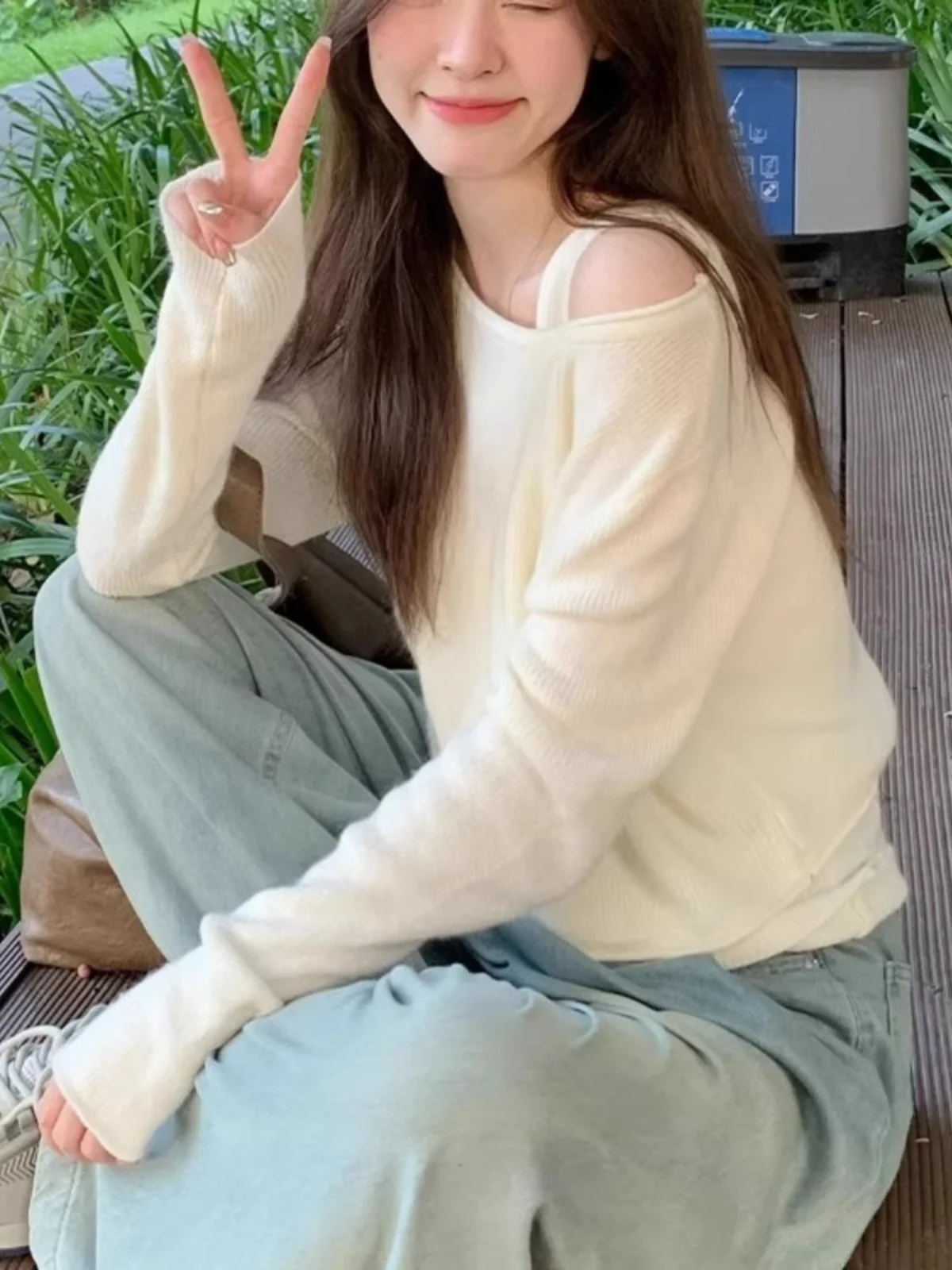 Women's Early Autumn Short Sleeve Long Sleeve Knitted Sweater Base Layer Two-Piece Set Unique Minimalist Style Commute Fashion