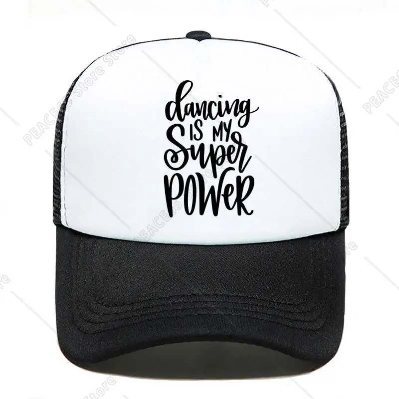 

Dancing Is My Super Power Slogan Baseball Cap Print Unisex Women Men Parent-Child Hats Mesh Visor Outdoor Sun Hat Adjustable Cap