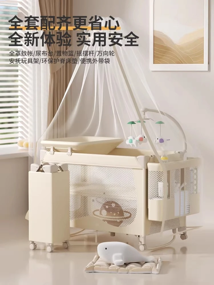 Yunmeng Crib, Splicing Bed with Diaper Table, Movable Folding Crib Multi-functional Gift