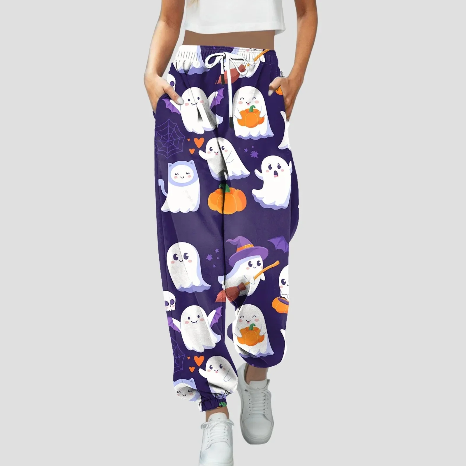 Halloween print, casual fashion trend, 3D printed loose waistband, sports and fitness pants, holiday gifts for men and women