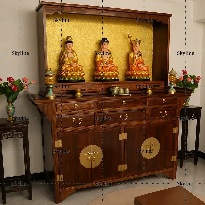 for Chinese Solid Wood Offering Table Buddhist Platform Household Incense Case God of Wealth Worshiping Buddha Shrine Guanyin