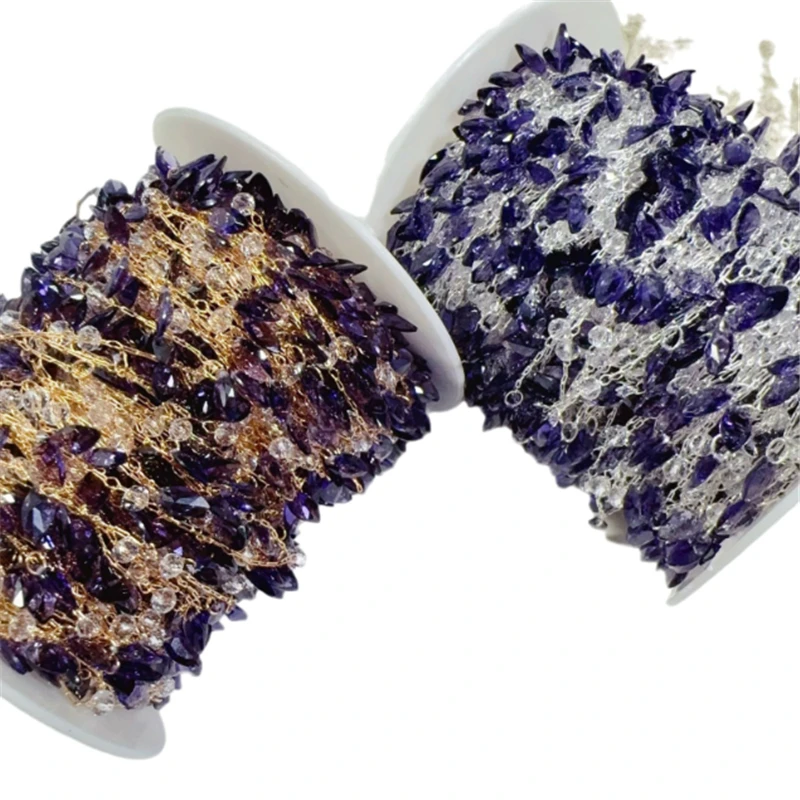 10 Meters New No Fade Purple Crystal Waterdrop Beads Link Chains DIY for Bracelet Necklace Garment Jewelry Making Accessories