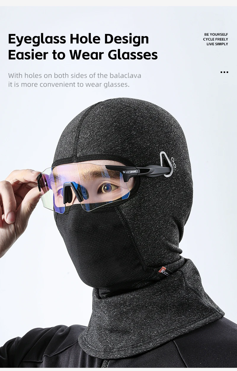 WEST BIKING Thermo-Balaclava Winddichte Gesichtsmaske mit Netzbelüftung Ski Motorrad Fleece Nackenwärmer Helmkompatibel – Detail 11