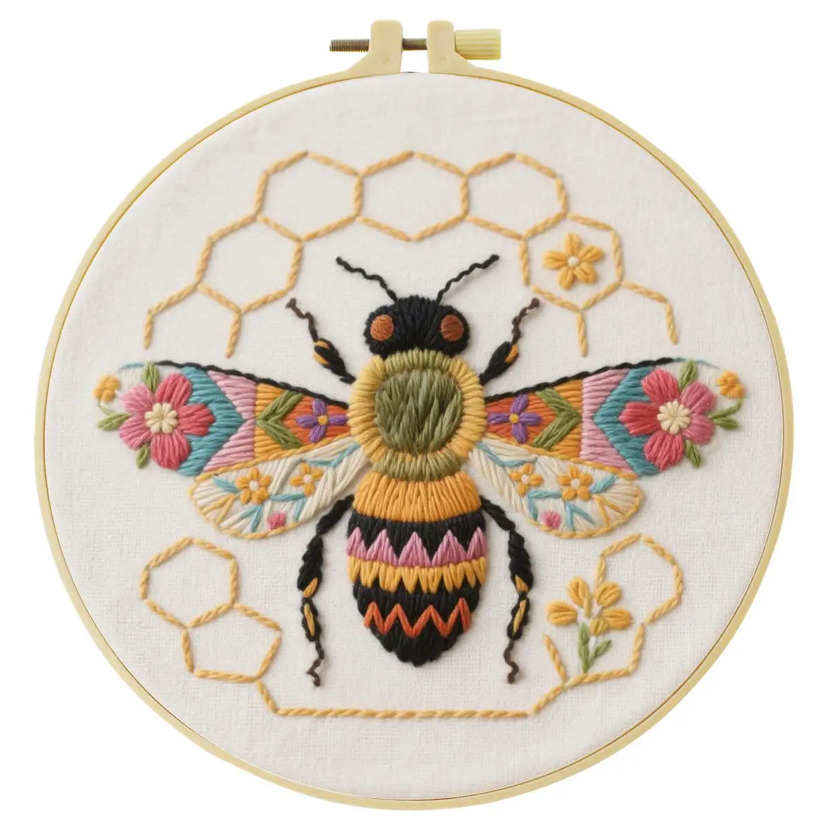 1 Stück 20x20 cm/15x15 cm 7,87/6,3 Zoll Bienen-Stickerei-Starter-Kit DIY-Kit DIY-Stickerei-Set Handarbeiten Heimdekorations-Set für Anfänger – Detail 3