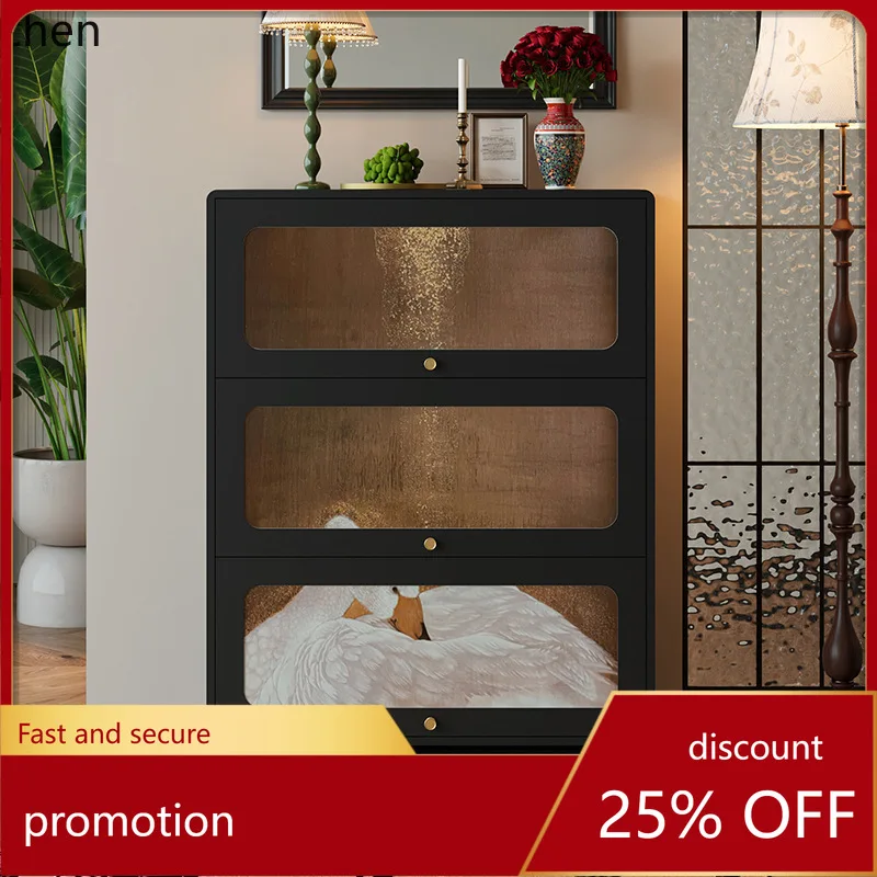 

ZML Entryway Shoe Cabinet for Home Living Room Wall-Mounted Integrated Solid Wood Multi-Functional Storage Cabinet