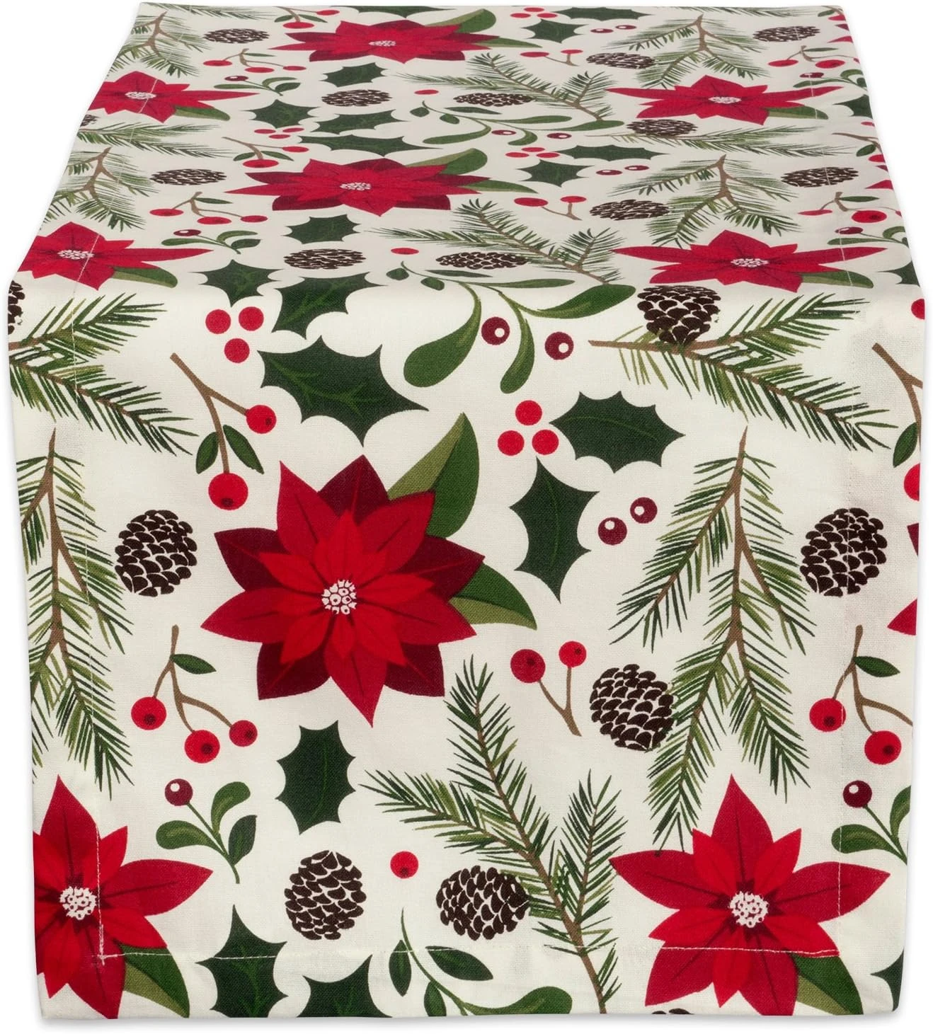 Christmas Poinsettia and Christmas Greenery Pattern Kitchen Rectangle Table Runner Holiday Party Table Rectangle Table Runner