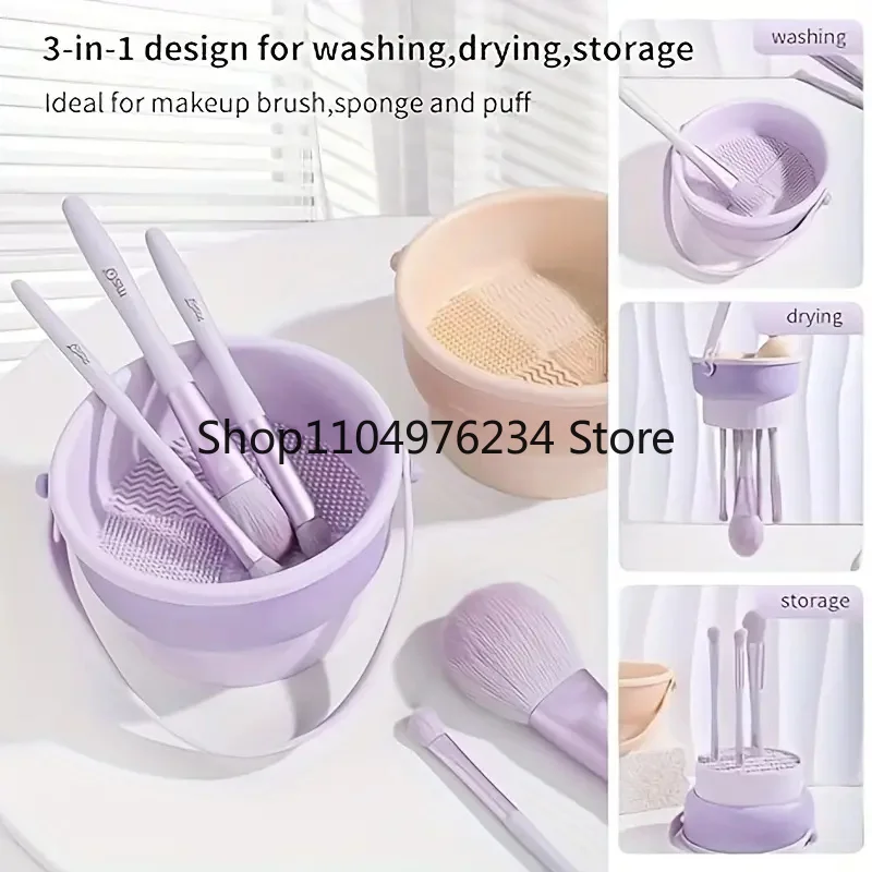 Tampon de nettoyage et support de séchage pour pinceaux de maquillage trois en un en Silicone, accessoire de nettoyage pour outils de maquillage de beauté