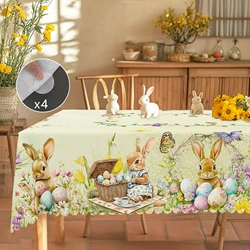 1 Easter Round Tablecloth, 5 Sizes Available, Tulip Easter Bunny Egg Garden Printed Square Tablecloth, Edge Embossing Process, Spring Garden Tablecloth Decoration, Tablecloth for Daily Home Kitchen, Terrace Use, Easter Decoration