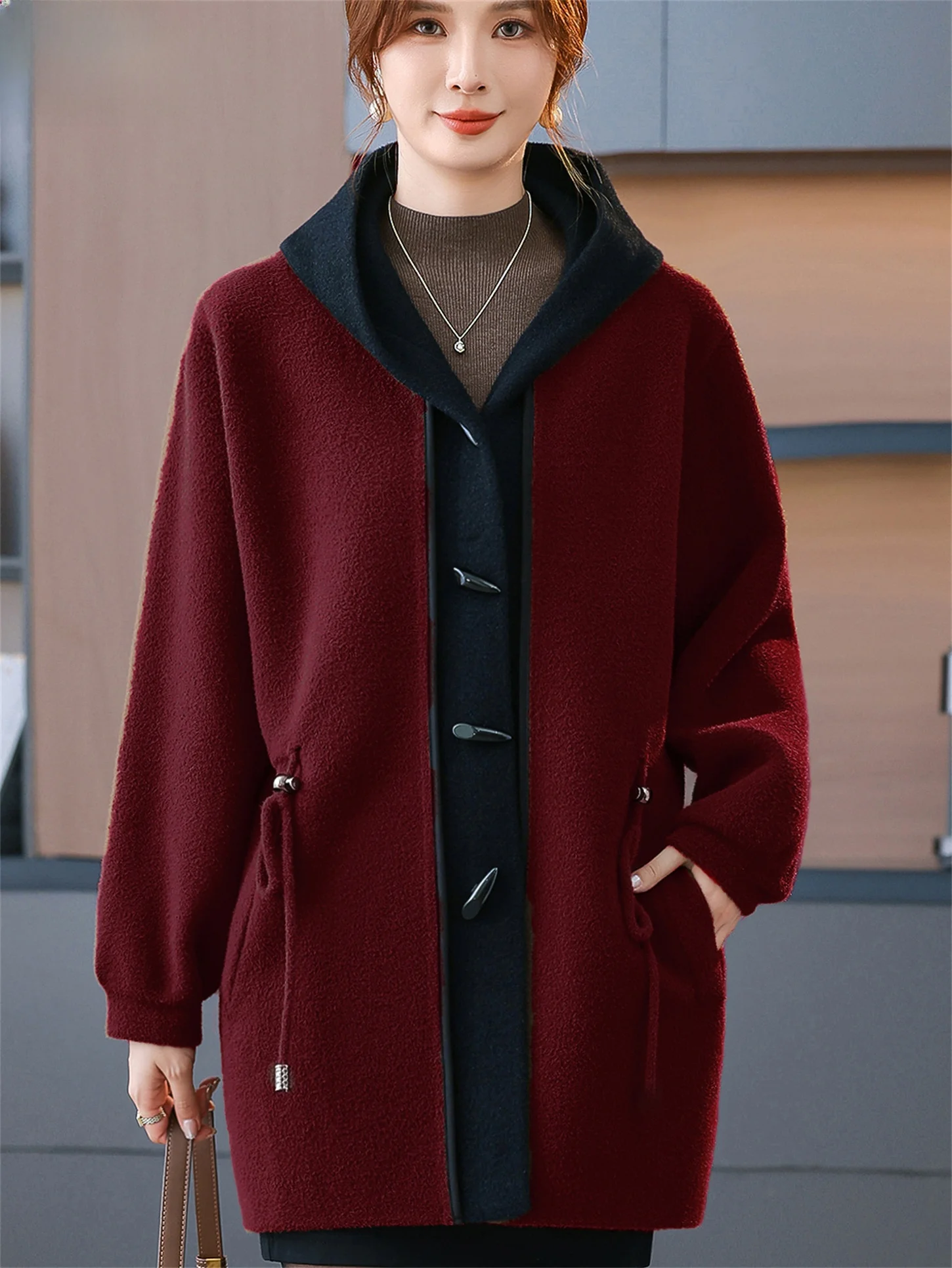 

Thiened Woolen Coat for Women Autumn Winter New Sle Faionable Tweed Loose Outerwear ly Women's Faionable Coat