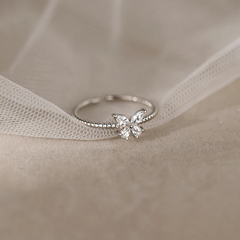 Silver Color Zircon Butterfly Metal Adjustable Ring For Women Party Classic Insect Fashion Jewelry Personality Accessory view 2