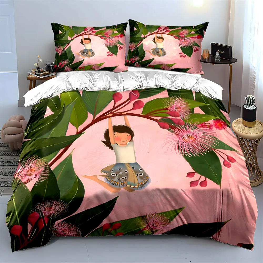 

Leaf Design Kids Room Set Bedding Set with 1 Duvet Cover 2 Pillowcases Single Double King Queen, Gift