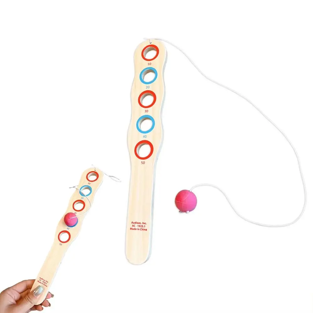 Paddle in legno Gioco con la palla da paddle in legno Palla rossa Gioco con la palla di rimbalzo Palla bersaglio in legno educativa leggera