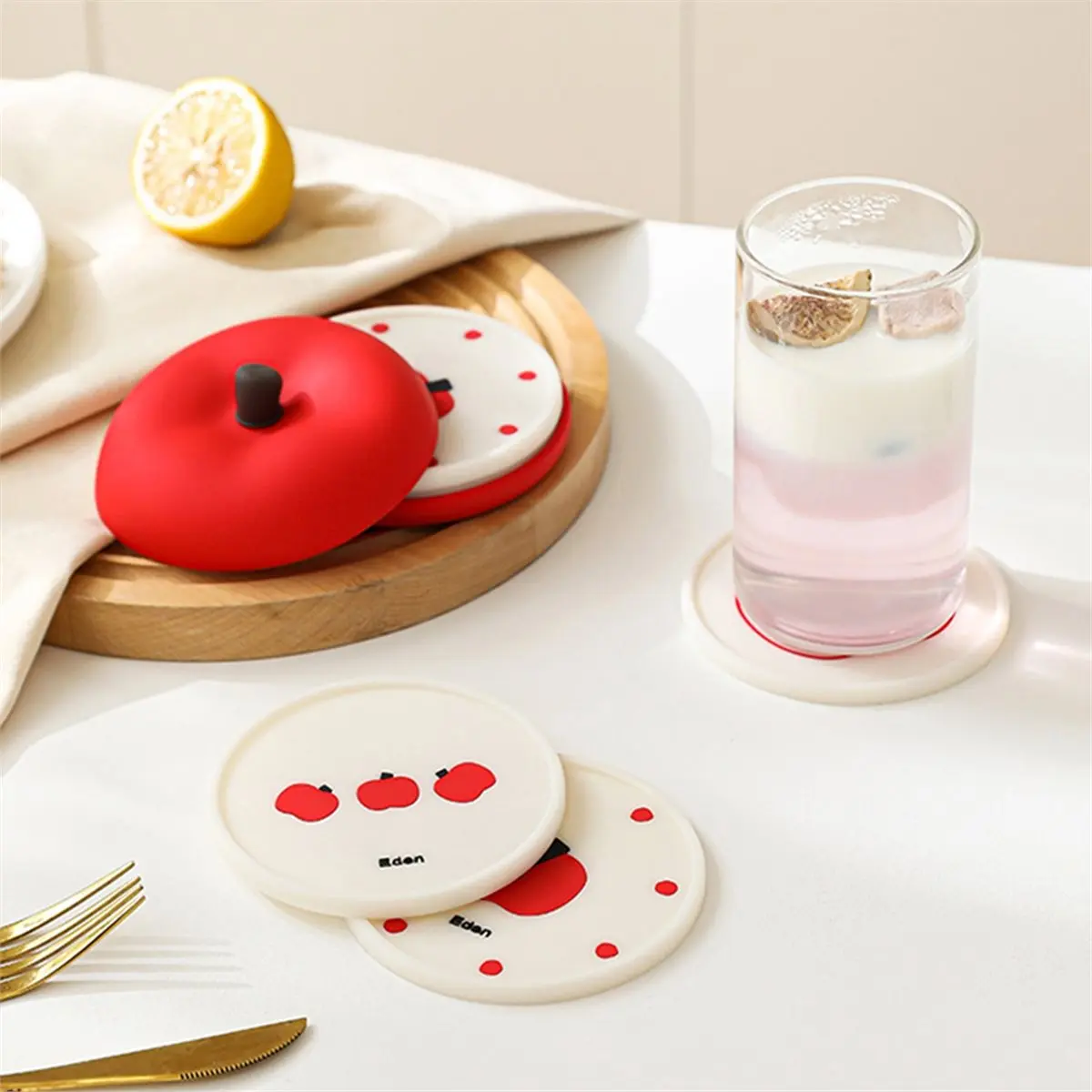 Oct Sale Silicone Fruit Shape Coasters Set Anti Scald Anti-Fouling Cup Mat Stackable Reusable Decorative Placemats Tableware
