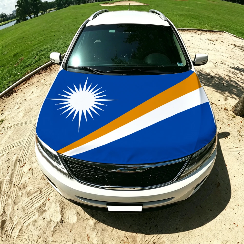 130x160cm Marshall Islands Flag Car Hood Cover, Elastic Windproof Patriotic Bonnet Banner
