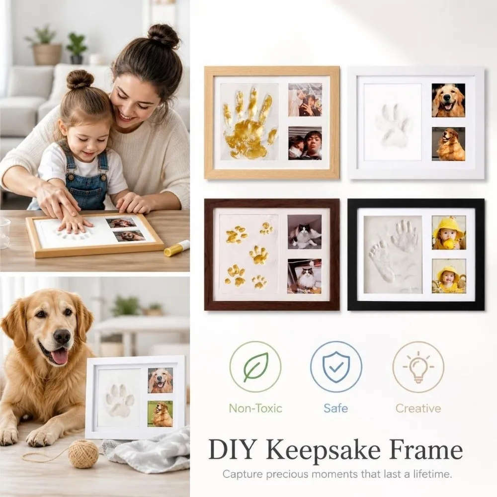 Non-Toxic DIY Keepsake Kit Creative Clay Mold Footprint Frame Safe Exquisite Pet Paw Print Frame Children Gift
