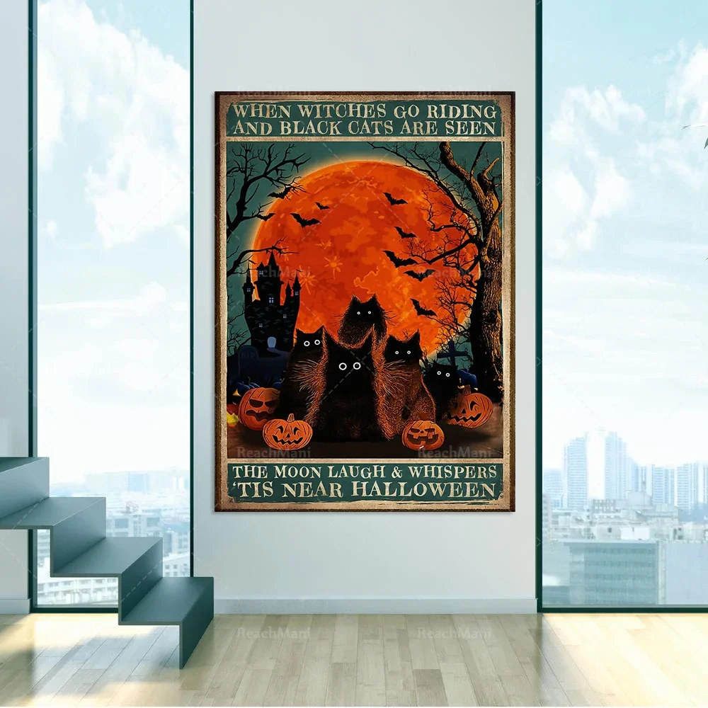Black Cat Lovers When Witches Ride and Black Cats Are Seen Halloween Poster Home Home Living Decor Display