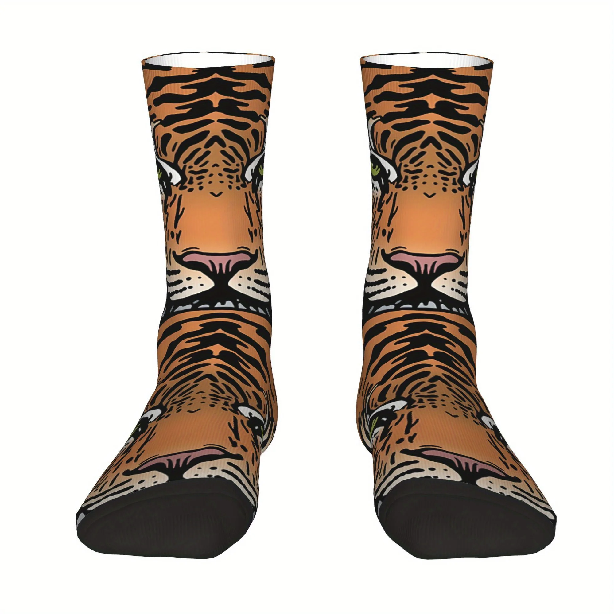 スマトラの虎柄ソックス カジュアル グリーンアイズ ブラックストライプデザイン 春夏秋冬のカジュアルウェアに最適
