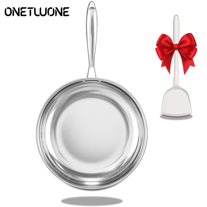 

304 Stainless Steel Frying Pan Tri-Ply Skillet Induction Cooking Pan Kitchen Cookware NonStick Pan Fried Steak Pot