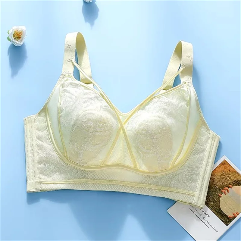 Push Up Bra Womens Lace Minimizer Bras Full Coverage Wireless Underwear Non Padded Female Lingerie 34 36 38 40 42 50 52 C D E