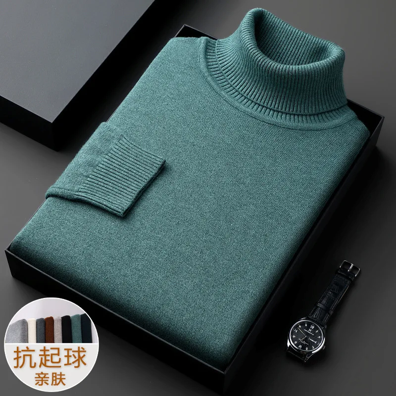 Winter New Sweater Men's Turtleneck Solid Color Thickened Men's Top Loose Knitted Sweater